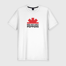 Мужская футболка хлопок Slim с принтом Red Hot Chili Peppers с половиной лого в Новосибирске, 92% хлопок, 8% лайкра | приталенный силуэт, круглый вырез ворота, длина до линии бедра, короткий рукав | red hot chili peppers | rhcp | группа | музыка | перцы | рок