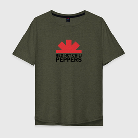 Мужская футболка хлопок Oversize с принтом Red Hot Chili Peppers с половиной лого в Екатеринбурге, 100% хлопок | свободный крой, круглый ворот, “спинка” длиннее передней части | red hot chili peppers | rhcp | группа | музыка | перцы | рок
