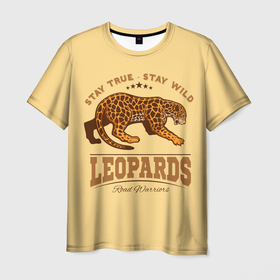 Мужская футболка 3D с принтом ЛЕОПАРД   LEOPARDS в Тюмени, 100% полиэфир | прямой крой, круглый вырез горловины, длина до линии бедер | jaguar | leopard | ocelot | predator | африка | гепард | дикая кошка | дикий зверь | животное | зверь | кот | леопард | леопардовые пятна | оцелот | саванна | сафари | хищная кошка | хищник | ягуар