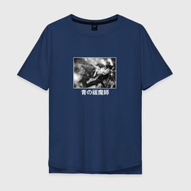 Мужская футболка хлопок Oversize с принтом Экзорцист Рин в атаке в Петрозаводске, 100% хлопок | свободный крой, круглый ворот, “спинка” длиннее передней части | Тематика изображения на принте: anime | blue exorcist | rin okumura | аниме | анимэ | рин окумура | синий экзорцист