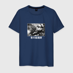 Мужская футболка хлопок с принтом Экзорцист Рин в атаке в Петрозаводске, 100% хлопок | прямой крой, круглый вырез горловины, длина до линии бедер, слегка спущенное плечо. | anime | blue exorcist | rin okumura | аниме | анимэ | рин окумура | синий экзорцист