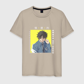 Мужская футболка хлопок с принтом Арата Психопаспорт , 100% хлопок | прямой крой, круглый вырез горловины, длина до линии бедер, слегка спущенное плечо. | anime | arata shindou | аниме | анимэ | арата синдо | психопаспорт