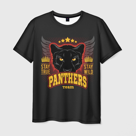 Мужская футболка 3D с принтом ПАНТЕРА (PANTHERS) , 100% полиэфир | прямой крой, круглый вырез горловины, длина до линии бедер | animal | beast | black cat | cat | jaguar | leopard | panther | predator | predatory cat | wild cat | багира | джунгли | дикая кошка | животное | зверь | кот | леопард | пантера | хищная кошка | хищник | чёрная кошка | ягуар