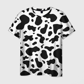 Мужская футболка 3D с принтом БУРЕНКА | ПАТТЕРН в Тюмени, 100% полиэфир | прямой крой, круглый вырез горловины, длина до линии бедер | буренка | корова | паттерн | пятнистая | текстура | чб
