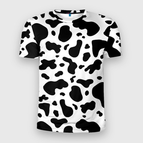 Мужская футболка 3D Slim с принтом БУРЕНКА | ПАТТЕРН , 100% полиэстер с улучшенными характеристиками | приталенный силуэт, круглая горловина, широкие плечи, сужается к линии бедра | буренка | корова | паттерн | пятнистая | текстура | чб