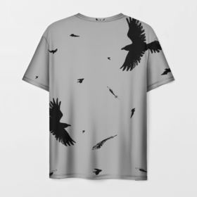 Мужская футболка 3D с принтом Raven 2 в Курске, 100% полиэфир | прямой крой, круглый вырез горловины, длина до линии бедер | Тематика изображения на принте: crow | grafic | ink | monochrome | mork2028 | raven | ворон | ворона | вороны | графика | чёрно белое