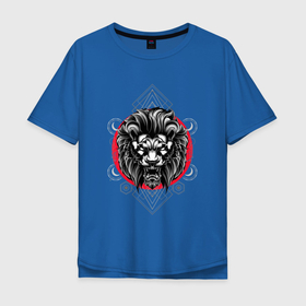 Мужская футболка хлопок Oversize с принтом ЛЕВ ЗВЕРЬ в Санкт-Петербурге, 100% хлопок | свободный крой, круглый ворот, “спинка” длиннее передней части | animal | beast | lion is just  king | predator | wild cat | дикая кошка | животное | зверь | лев просто царь | хищник