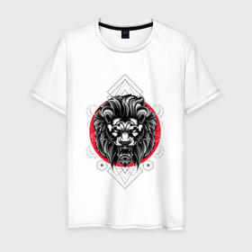 Мужская футболка хлопок с принтом ЛЕВ ЗВЕРЬ в Белгороде, 100% хлопок | прямой крой, круглый вырез горловины, длина до линии бедер, слегка спущенное плечо. | animal | beast | lion is just  king | predator | wild cat | дикая кошка | животное | зверь | лев просто царь | хищник