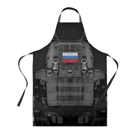 Фартук 3D с принтом Бронежилет армии России. в Новосибирске, 100% полиэстер | общий размер — 65 х 85 см, ширина нагрудника — 26 см, горловина — 53 см, длина завязок — 54 см, общий обхват в поясе — 173 см. Принт на завязках и на горловине наносится с двух сторон, на основной части фартука — только с внешней стороны | black | body armor | camouflage | chevron | grid | patriotism | russian army | russian flag | soldier | армия россии | бронежилет | камуфляж | патриотизм | сетка | солдатский | флаг россии | черный | шеврон