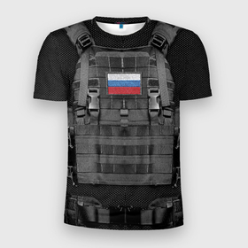 Мужская футболка 3D Slim с принтом Бронежилет армии России. , 100% полиэстер с улучшенными характеристиками | приталенный силуэт, круглая горловина, широкие плечи, сужается к линии бедра | Тематика изображения на принте: black | body armor | camouflage | chevron | grid | patriotism | russian army | russian flag | soldier | армия россии | бронежилет | камуфляж | патриотизм | сетка | солдатский | флаг россии | черный | шеврон