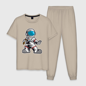 Мужская пижама хлопок с принтом космонавт   каратист в Екатеринбурге, 100% хлопок | брюки и футболка прямого кроя, без карманов, на брюках мягкая резинка на поясе и по низу штанин
 | астрология | карате | каратист | космический | космонавт | космос