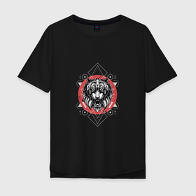 Мужская футболка хлопок Oversize с принтом ТИГР ЗВЕРЬ в Екатеринбурге, 100% хлопок | свободный крой, круглый ворот, “спинка” длиннее передней части | animal | beast | predator | wild cat | дикая кошка | животное | зверь | тигр | хищник