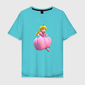 Мужская футболка хлопок Oversize с принтом Принцесса Персик   Super Mario   Beauty , 100% хлопок | свободный крой, круглый ворот, “спинка” длиннее передней части | beauty | crown | dress | girl | nintendo | princess peach | super mario | video game | видеоигра | девушка | корона | красавица | платье | супер марио
