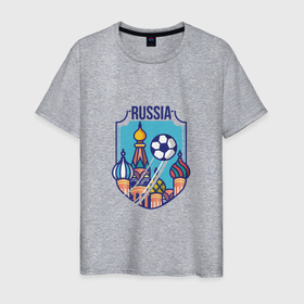 Мужская футболка хлопок с принтом Football   Russia в Белгороде, 100% хлопок | прямой крой, круглый вырез горловины, длина до линии бедер, слегка спущенное плечо. | football | moscow | russia | кремль | москва | мяч | патриот | россия | россиянин | русская | русский | спорт | страна | триколор | флаг | футбол