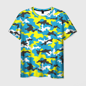 Мужская футболка 3D с принтом Камуфляж Небесно Синий в Белгороде, 100% полиэфир | прямой крой, круглый вырез горловины, длина до линии бедер | blue | camo | camouflage | sky | камуфляж | небо | синий