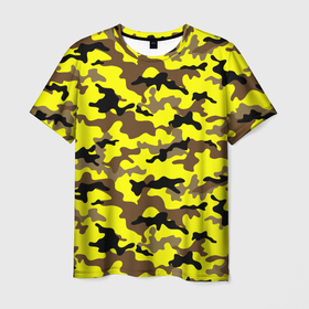 Мужская футболка 3D с принтом Камуфляж Жёлто Коричневый , 100% полиэфир | прямой крой, круглый вырез горловины, длина до линии бедер | brown | camo | camouflage | yellow | жёлтый | камуфляж | коричневый