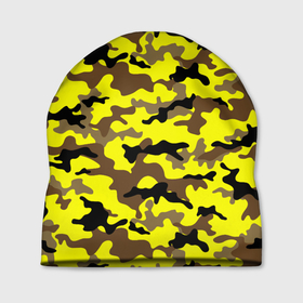 Шапка 3D с принтом Камуфляж Жёлто Коричневый в Белгороде, 100% полиэстер | универсальный размер, печать по всей поверхности изделия | brown | camo | camouflage | yellow | жёлтый | камуфляж | коричневый