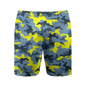 Мужские шорты спортивные с принтом Камуфляж Жёлто Голубой в Белгороде,  |  | blue | camo | camouflage | yellow | жёлтый | камуфляж