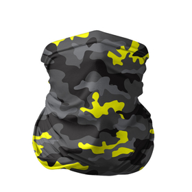 Бандана-труба 3D с принтом Камуфляж Жёлто Чёрный , 100% полиэстер, ткань с особыми свойствами — Activecool | плотность 150‒180 г/м2; хорошо тянется, но сохраняет форму | black | camo | camouflage | gray | камуфляж | серый | чёрный