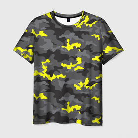Мужская футболка 3D с принтом Камуфляж Жёлто Чёрный , 100% полиэфир | прямой крой, круглый вырез горловины, длина до линии бедер | black | camo | camouflage | gray | камуфляж | серый | чёрный