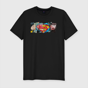 Мужская футболка хлопок Slim с принтом Знак Супермена. в Тюмени, 92% хлопок, 8% лайкра | приталенный силуэт, круглый вырез ворота, длина до линии бедра, короткий рукав | dc | буква | бумага | герой | знак | кларк кент | комиксы | логотип | персонаж | руки | супермен