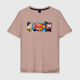 Мужская футболка хлопок Oversize с принтом Знак Супермена. в Тюмени, 100% хлопок | свободный крой, круглый ворот, “спинка” длиннее передней части | Тематика изображения на принте: dc | буква | бумага | герой | знак | кларк кент | комиксы | логотип | персонаж | руки | супермен