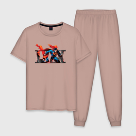 Мужская пижама хлопок с принтом IXXX. в Петрозаводске, 100% хлопок | брюки и футболка прямого кроя, без карманов, на брюках мягкая резинка на поясе и по низу штанин
 | dc | герой | кларк кент | комиксы | персонаж | плащ | супермен