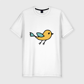 Мужская футболка хлопок Slim с принтом Птицы голубого и желтого цвета в Петрозаводске, 92% хлопок, 8% лайкра | приталенный силуэт, круглый вырез ворота, длина до линии бедра, короткий рукав | в полете | вектор | воробей | два цвета | детский | детский рисунок | дудл | желтый | обводка | питомцы | природа | простой | птица | разноцветный | синица
