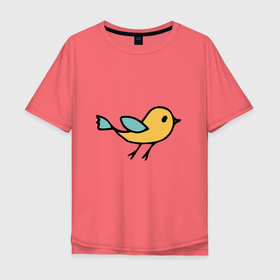 Мужская футболка хлопок Oversize с принтом Птицы голубого и желтого цвета в Петрозаводске, 100% хлопок | свободный крой, круглый ворот, “спинка” длиннее передней части | в полете | вектор | воробей | два цвета | детский | детский рисунок | дудл | желтый | обводка | питомцы | природа | простой | птица | разноцветный | синица