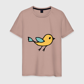 Мужская футболка хлопок с принтом Птицы голубого и желтого цвета в Новосибирске, 100% хлопок | прямой крой, круглый вырез горловины, длина до линии бедер, слегка спущенное плечо. | Тематика изображения на принте: в полете | вектор | воробей | два цвета | детский | детский рисунок | дудл | желтый | обводка | питомцы | природа | простой | птица | разноцветный | синица