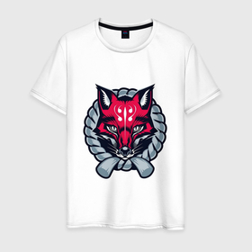 Мужская футболка хлопок с принтом Эмблема Кицунэ в Новосибирске, 100% хлопок | прямой крой, круглый вырез горловины, длина до линии бедер, слегка спущенное плечо. | арт | знак | кицунэ | лис | лисёнок | рисунок | символ | эмблема | япония