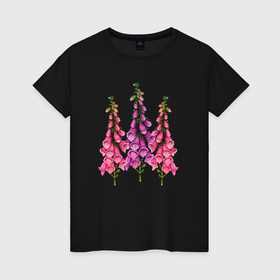 Женская футболка хлопок с принтом Наперстянка ядовитое растение в Петрозаводске, 100% хлопок | прямой крой, круглый вырез горловины, длина до линии бедер, слегка спущенное плечо | напрестянка | цветы | цветы наперстянки | цветы напрестянки | ядовитое растение