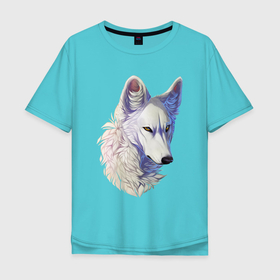 Мужская футболка хлопок Oversize с принтом Крупный белый волк в Новосибирске, 100% хлопок | свободный крой, круглый ворот, “спинка” длиннее передней части | Тематика изображения на принте: арт | белая волчица | белый волк | волк | волчица | рисунок