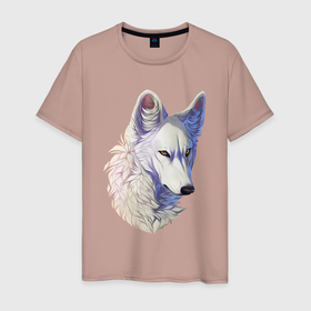 Мужская футболка хлопок с принтом Крупный белый волк в Белгороде, 100% хлопок | прямой крой, круглый вырез горловины, длина до линии бедер, слегка спущенное плечо. | арт | белая волчица | белый волк | волк | волчица | рисунок