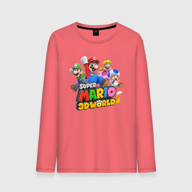 Мужской лонгслив хлопок с принтом Герои Super Mario 3D World   Nintendo в Тюмени, 100% хлопок |  | heroes | luigi | princess peach | super mario | team | video game | видеоигра | герои | луиджи | супер марио