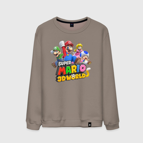 Мужской свитшот хлопок с принтом Герои Super Mario 3D World   Nintendo в Тюмени, 100% хлопок |  | heroes | luigi | princess peach | super mario | team | video game | видеоигра | герои | луиджи | супер марио