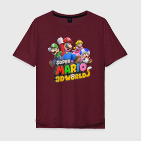 Мужская футболка хлопок Oversize с принтом Герои Super Mario 3D World   Nintendo , 100% хлопок | свободный крой, круглый ворот, “спинка” длиннее передней части | heroes | luigi | princess peach | super mario | team | video game | видеоигра | герои | луиджи | супер марио