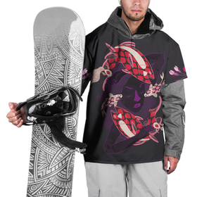 Накидка на куртку 3D с принтом Девушка карп кои и киты в Петрозаводске, 100% полиэстер |  | девушка | карп кои | киты | рисунок | рыбы | цветы