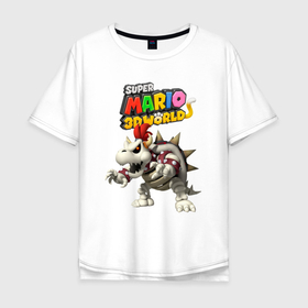 Мужская футболка хлопок Oversize с принтом Dry Bowser   Super Mario 3D World   Nintendo в Курске, 100% хлопок | свободный крой, круглый ворот, “спинка” длиннее передней части | bracelet | claws | dry bowser | eyes | fangs | horns | jaw | skeleton | super mario | боузер | браслет | глаза | клыки | когти | пасть | рога | скелет | супер марио