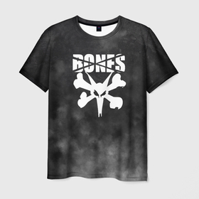 Мужская футболка 3D с принтом BONES в Санкт-Петербурге, 100% полиэфир | прямой крой, круглый вырез горловины, длина до линии бедер | bones | cloudrap | dead | deadboy | logo | music | rap | sesh | боунс | клаудреп | кости | лого | музыка | реп
