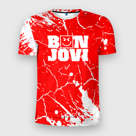 Мужская футболка 3D Slim с принтом bon jovi Трещины в Кировске, 100% полиэстер с улучшенными характеристиками | приталенный силуэт, круглая горловина, широкие плечи, сужается к линии бедра | bon | bon jovi | bon jovi remastered | island | jovi | rock
