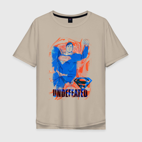 Мужская футболка хлопок Oversize с принтом Undefeated в Новосибирске, 100% хлопок | свободный крой, круглый ворот, “спинка” длиннее передней части | Тематика изображения на принте: dc | буква | герой | знак | кларк кент | комиксы | лицо | надпись | персонаж | супермен