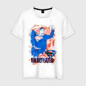 Мужская футболка хлопок с принтом Undefeated в Новосибирске, 100% хлопок | прямой крой, круглый вырез горловины, длина до линии бедер, слегка спущенное плечо. | dc | буква | герой | знак | кларк кент | комиксы | лицо | надпись | персонаж | супермен