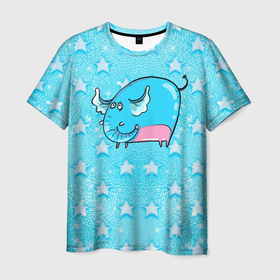 Мужская футболка 3D с принтом Большой  голубой  слон , 100% полиэфир | прямой крой, круглый вырез горловины, длина до линии бедер | синий слон | слон | слоненок | слониха