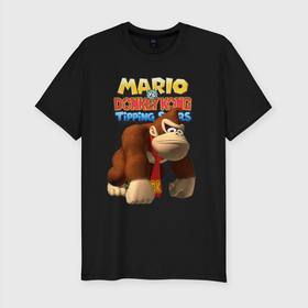 Мужская футболка хлопок Slim с принтом Mario Donkey Kong   Nintendo , 92% хлопок, 8% лайкра | приталенный силуэт, круглый вырез ворота, длина до линии бедра, короткий рукав | donkey kong | mario | monkey | muzzle | nintendo | paws | video game | видеоигра | лапы | марио | обезьяна