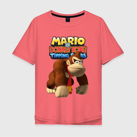 Мужская футболка хлопок Oversize с принтом Mario Donkey Kong   Nintendo , 100% хлопок | свободный крой, круглый ворот, “спинка” длиннее передней части | donkey kong | mario | monkey | muzzle | nintendo | paws | video game | видеоигра | лапы | марио | обезьяна