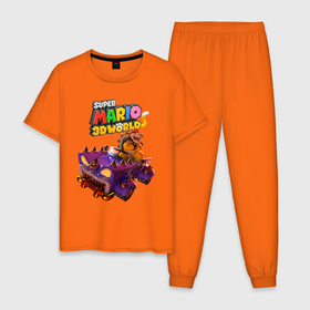 Мужская пижама хлопок с принтом Точило Боузера   Super Mario 3D World в Тюмени, 100% хлопок | брюки и футболка прямого кроя, без карманов, на брюках мягкая резинка на поясе и по низу штанин
 | Тематика изображения на принте: bowser | bracelet | car | hero | jaw | super mario | video game | автомобиль | боузер | браслет | видеоигра | герой | пасть | супер марио