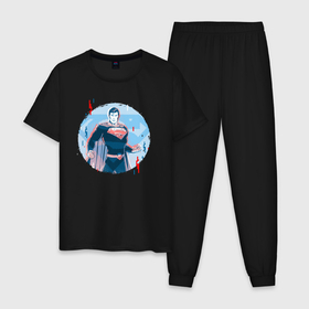 Мужская пижама хлопок с принтом Фигура Супермена в Санкт-Петербурге, 100% хлопок | брюки и футболка прямого кроя, без карманов, на брюках мягкая резинка на поясе и по низу штанин
 | dc | герой | кларк кент | комиксы | круг | персонаж | супермен | фигура