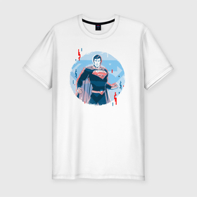 Мужская футболка хлопок Slim с принтом Фигура Супермена в Белгороде, 92% хлопок, 8% лайкра | приталенный силуэт, круглый вырез ворота, длина до линии бедра, короткий рукав | dc | герой | кларк кент | комиксы | круг | персонаж | супермен | фигура