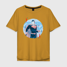 Мужская футболка хлопок Oversize с принтом Фигура Супермена в Санкт-Петербурге, 100% хлопок | свободный крой, круглый ворот, “спинка” длиннее передней части | dc | герой | кларк кент | комиксы | круг | персонаж | супермен | фигура